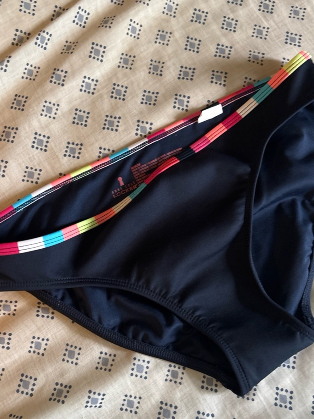 Anne Cole - Size M, Navy Bikini Bottom with Multicolor Trim